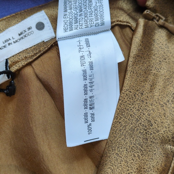 Zara Asymmetric Flowy Skirt In Golden Satin Size L - Picture 10 of 11
